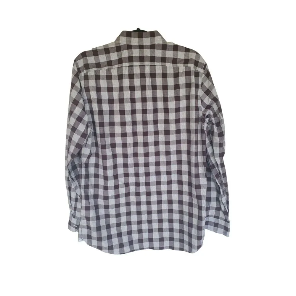 Banana Republic‎ Shirt Large 16-16.5 Mens Purple Plaid Button Front Long Sleeve